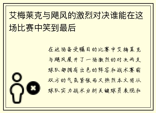 艾梅莱克与飓风的激烈对决谁能在这场比赛中笑到最后
